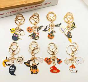 Wholesale Halloween Keychain Set Metal Pumpkin, Ghost, <b>Cat</b> & Cartoon Anime Pendants for Bags - Product Image 6