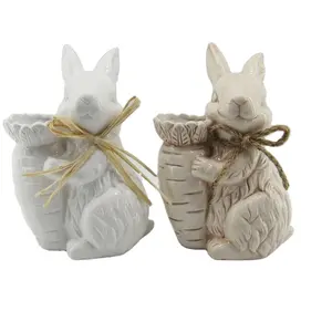 Nouveau design de décoration de pâques en porcelaine fait à la main lapin mignon lapin en céramique blanche en solde 2022