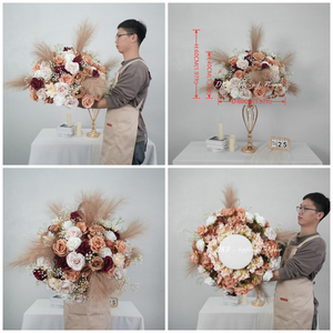 Ramo Floral Personalizado de Estilo Bohemio en Terracota y Color Marrón, Rosa de Seda de 60 cm, Bola de <span class=keywords><strong>Flores</strong></span> Artificiales de Pampas - Product Image 3