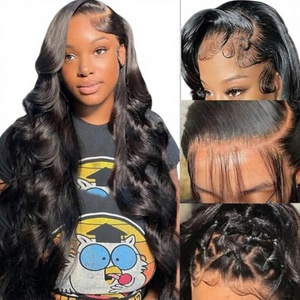 Fongly Body Wave Lace Front <b>Wigs</b> Remy Hair 13x6 HD Lace Light <b>Brown</b> 200% Density 26 Inch Natural Black Women Baby Hair - Product Image 3