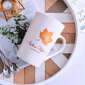 Tasses à thé, lait et café personnalisées en porcelaine, cadeau d'entreprise, tasse avec grande poignée, logo personnalisé, tasse en céramique blanche - Product Image 4