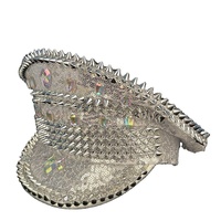 Chapeau de capitaine sergent à paillettes pour femmes Chapeau militaire Steampunk argenté avec clou