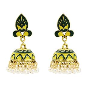 Indian Jhumka <strong>Earrings</strong> Ethnic Vintage <strong>Gold</strong> Alloy Bollywood Oxidized Bell <strong>Dangle</strong> <strong>Earrings</strong> Beads Tassel for Women - Product Image 2
