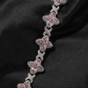 Collier tendance de haute qualité en zircon rose 5A, style hip-hop, plaqué or rhodié, chaîne en corde, pour anniversaire - Product Image 4