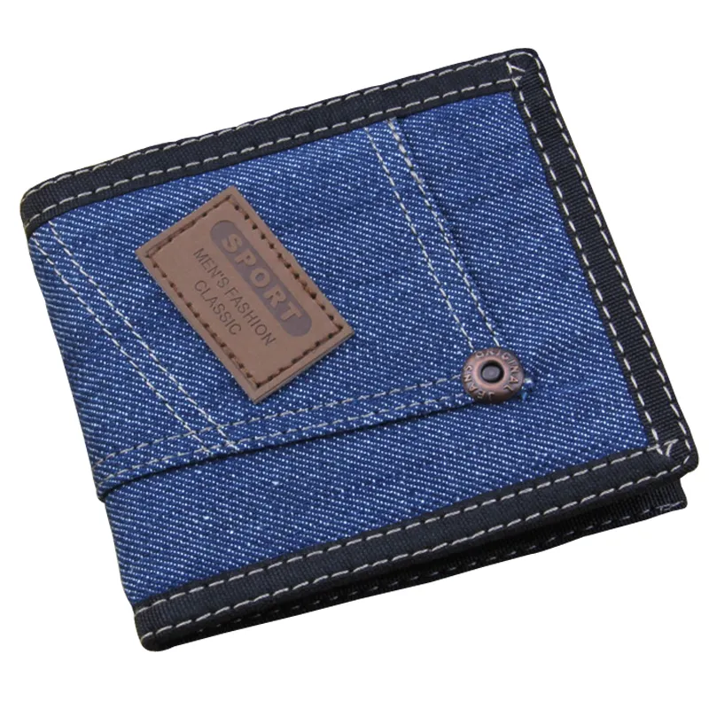 New Hip Hop Blue Denim Purse with Outside Pocket Unisex Teenager Sport Short Personality Jeans Design Wallet