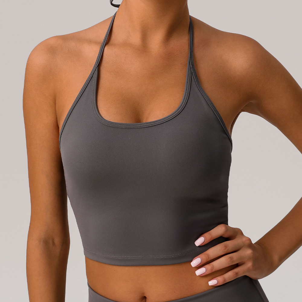 Sexy Halter Yoga Tank Top With Padding Backless Fitted Leisure Running Quick Dry Sports Bra for Women
