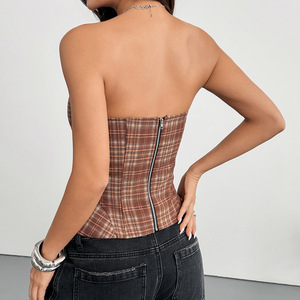Vente en gros : Corset vintage sans bretelles, coupe courte, à carreaux, avec laçage, baleines intégrées, cintrant la <span class=keywords><strong>taille</strong></span>, coupe ajustée, respirant, pour femme - Product Image 2