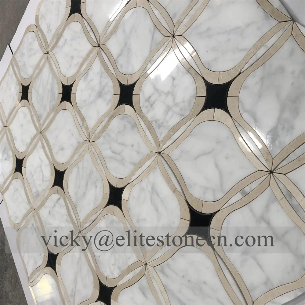 Natural stone Mosaic Rosa Norvegia marble crystal white Brass Inlay marble waterjet Mosaic Tiles design wall and floor tile