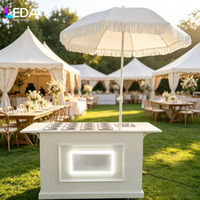 Chariot de présentation de bonbons personnalisable LEDA, table de bar à desserts avec roues et parasol pour la décoration d'événements de mariage et de fêtes