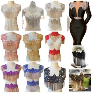 Apliques de encaje con cuentas de boda ostentosos decorar en vestido de novia hombros - Product Image 3