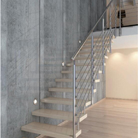 Escaliers Flottants Intérieurs Préfabriqués Modernes de Luxe, Cantilever, avec Support Mural Dissimulé, Marches en Bois et Balustrade en Acier Inoxydable