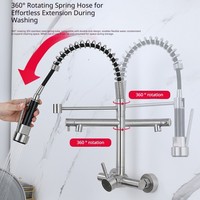 Robinet de cuisine mural en acier inoxydable 304, extractible et flexible, finition chromée, design moderne et épuré, avec cartouche céramique, pour le marché international