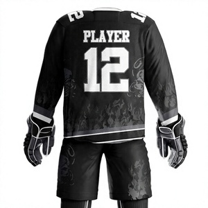 Conjunto de Jersey de Hockey sobre Hielo Negro Personalizado para Hombre, Manga Larga, Sublimado, Malla Transpirable, Uniforme de Equipo, Ropa Deportiva - Product Image 1