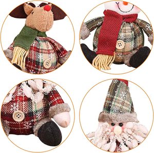 Cute Christmas Fat Snowman and Reindeer Plush Doll with Button Hanging Ornament Decoration for Christmas <b>Tree</b> Plaid Style - Product Image 4