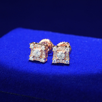 Bijoux hip-hop de luxe de haute qualité plaqués or certifiés GRA Moissanite taille brillante 925 argent boucles d'oreilles carrées pour hommes