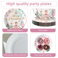 Ensemble de fournitures pour fête de Noël très demandé, assiettes, gobelets et serviettes en papier personnalisés motif Casse-Noisette rose pour les fêtes de Noël