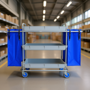 Carrello multiuso a 3 livelli da 77 litri grigio con borse laterali blu per stoccaggio e trasporto - Product Image 3