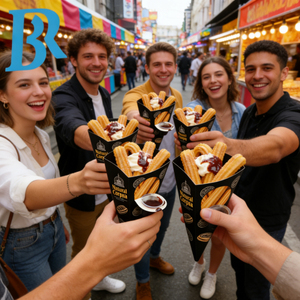Scatola personalizzata per churros, confezione per patatine fritte con contenitore per salsa, scatola per churros in cartone nero, coni per churros. - Product Image 3