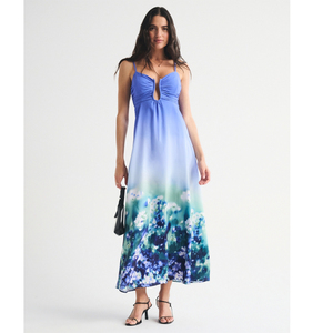 LEDUO Customized Popular Elegant Women Cutout Ruched Bust <b>Spaghetti</b> <b>Strap</b> Floral Print Summer Dress - Product Image 1