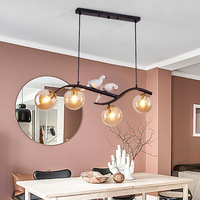 Luminaire suspendu créatif en forme d'oiseau avec cadre en fer, hauteur réglable, abat-jour en verre LED doré pour restaurant, bar, comptoir, salle à manger