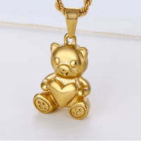 Olivia or 18 carats à la mode coeur ours Machine de jeu en acier inoxydable os brut breloque jouet pistolet pendentif bijoux de mode pour hommes femmes