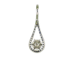 Pendentif élégant en or blanc 18 carats en forme de goutte d'eau avec diamants et saphirs 2,14 g Bijoux de qualité supérieure - Product Image 2