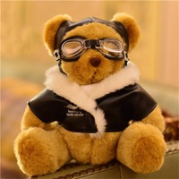 Costume d'ours en peluche en verre personnalisé, jouet en peluche PP coton pilote veste d'ours en peluche poupée douce 2022