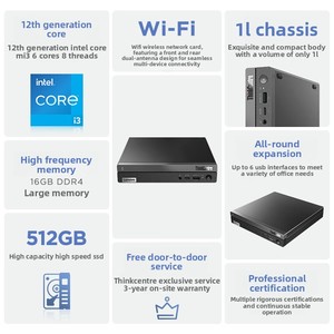 Nueva <span class=keywords><strong>PC</strong></span> de Escritorio Compacta ThinkCentre Q500 Mini, Procesador Intel de 2.1GHz, Sistema Operativo <span class=keywords><strong>Chrome</strong></span>, Almacenamiento EMMC, Garantía de 3 Años para Uso Comercial y Doméstico - Product Image 3