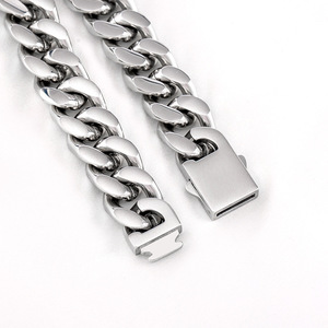 yunnique Men's 13mm Polished <b>Titanium</b> Steel Cuban <b>Chain</b> Bracelet Geometric Punk Style Jewelry - Product Image 3