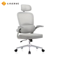 Chaise de bureau moderne à dossier haut en maille, avec soutien lombaire réglable, accoudoirs fixes ergonomiques, pivotante à 360°, inclinable, base en métal