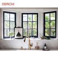 Ventanas Modernas de Vidrio Fijo DERCHI NFRC con Diseño de Rejilla, Rotura de Puente Térmico, Aluminio Resistente a Huracanes, Ventanas Abatibles Insonorizadas
