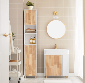 Armoire <span class=keywords><strong>de</strong></span> <span class=keywords><strong>salle</strong></span> <span class=keywords><strong>de</strong></span> <span class=keywords><strong>bain</strong></span> couleur chêne avec panier à linge, portes d'armoire et 2 étagères, adaptée à la <span class=keywords><strong>salle</strong></span> <span class=keywords><strong>de</strong></span> <span class=keywords><strong>bain</strong></span>. - Product Image 2