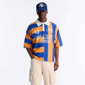 T-shirts pour hommes de haute qualité personnalisés à rayures bleues et <span class=keywords><strong>orange</strong></span>, jersey OEM/ODM, streetwear, manches courtes, coton, impression graphique, vintage - Product Image 1