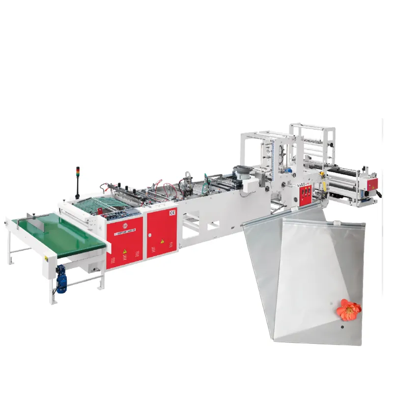 Automatic PE HDPE LDPE polythene side heat sealing cutting bag clothing slider zipper zip lock plastic bag making machine