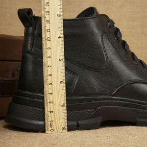 Bottes Martin en cuir véritable, bout rond, doublure en fourrure, semelle en caoutchouc, isolantes pour l'hiver, décontractées pour hommes, à lacets - Product Image 2