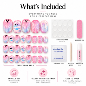 Ongles à presser de luxe Halloween, motif chat fantôme mignon, couverture complète, faux ongles, toile d'araignée en forme de cœur, mummy rose, venin doux pour fille - Product Image 4
