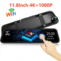 Cámara de Coche con Grabación 4K+1080P de 12 Pulgadas, Espejo Retrovisor con Cámara Delantera y Trasera 4K, Doble Lente, Wifi, GPS, Monitor de Estacionamiento