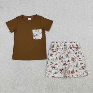 ชุดเสื้อผ้าเด็กผู้ชายสไตล์คาวบอยพร้อมส่ง มีกระเป๋าเสื้อ ลายม้า - Product Image 2