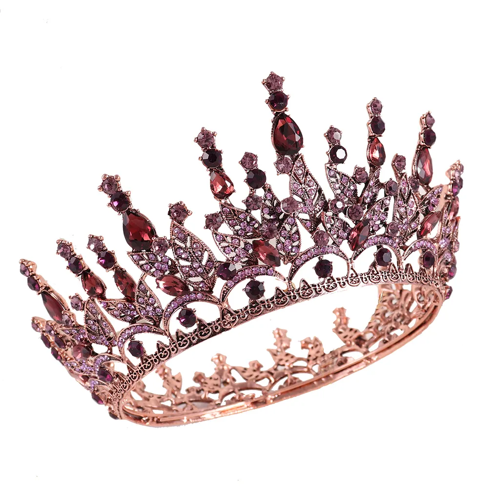 Luxury pageant tiara crystal rhinestone bridal crown retro full round tiara baroque crown for women