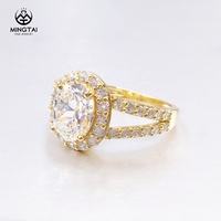 Diamants de forme ovale or jaune or Rose brillant Halo CZ diamant fait à la main creux Double anneau pour dames