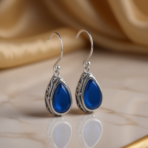 Orecchini pendenti con goccia di gemma blu in argento 925, da donna, per tutti i giorni, con montatura a castone E4603 - Product Image 2