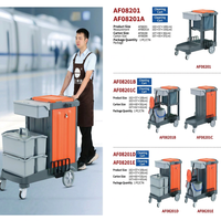 Chariot de nettoyage robuste en plastique avec roues pivotantes et étagère de rangement fermée pour hôtel, aéroport, gare
