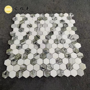 Mosaïque de marbre hexagonal blanc et vert naturel - Résistante à l'eau, design moderne pour les murs de la <span class=keywords><strong>cuisine</strong></span>, de la chambre, de la salle de bain, des murs extérieurs - Product Image 3