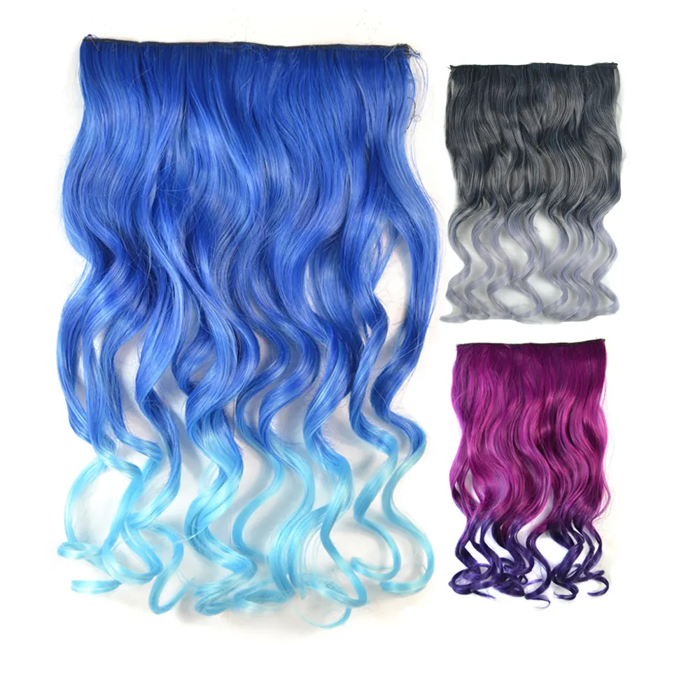 Ombre colorido arco-íris 5 grampo no cabelo extensões cabelo sintético grampo extensões grampo sintético em extensões de cabelo sintético