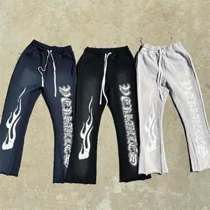 Men's Pants Trousers Custom pants mens track flare trouser vintage sweatpants acid wash sun faded flare sweat pants