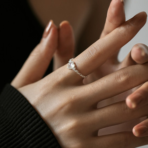 925 Silver Luminous Heart Moonstone <b>Adjustable</b> Chain <b>Ring</b> Silver Plated Open Stackable <b>Ring</b> for Women Daily Party Jewelry - Product Image 3