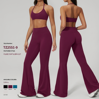 Ensemble de leggings côtelés sans couture, taille haute, effet froncé aux fesses, compression, pour le yoga et la gym, coupe évasée, pour le travail