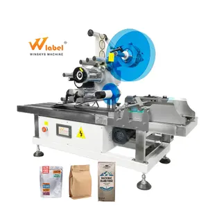 WINSKYS Plastic Pouch Bag Book Flat Automatic Labeling Sticking Machine for Doypack Pouches Cosmetics Labeler