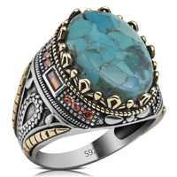 Bague pour homme en argent sterling 925, pierre turquoise naturelle, faite à la main, style vintage turc, bijou cadeau pour homme