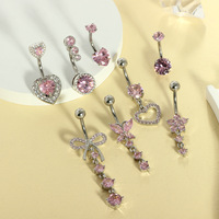 Ensemble de Piercings de Nombril en Acier Inoxydable avec Zircon Cubique Violet, Cœur, Papillon et Nœud Papillon pour Filles